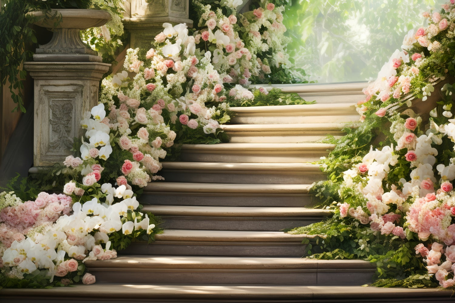 Muttertag Backdrops Verträumte Florale Treppe Orchideen Hintergrund GQ2-167