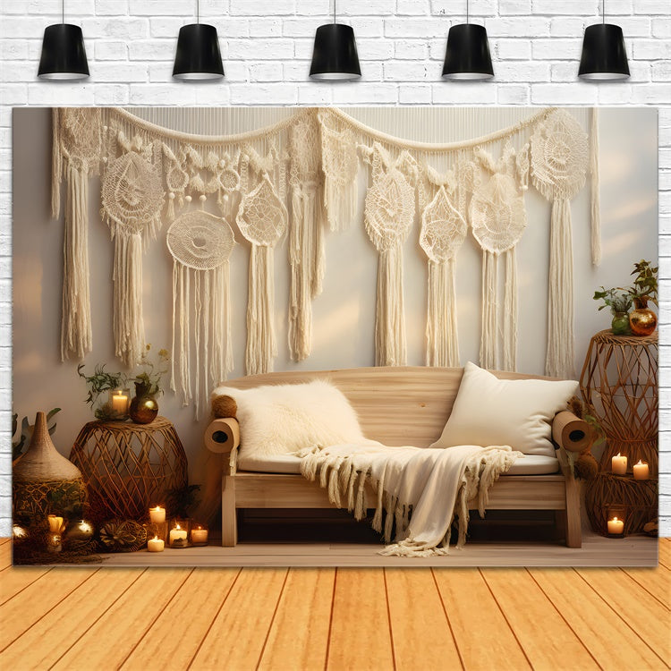 Bohemian Backdrop Elegante Makramee Warme Beleuchtung Hintergrund GQ2-17