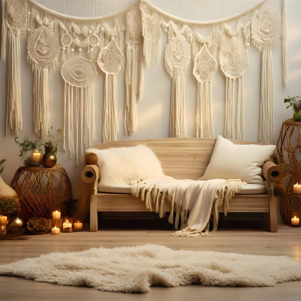 Bohemian Backdrop Elegante Makramee Warme Beleuchtung Hintergrund GQ2-17