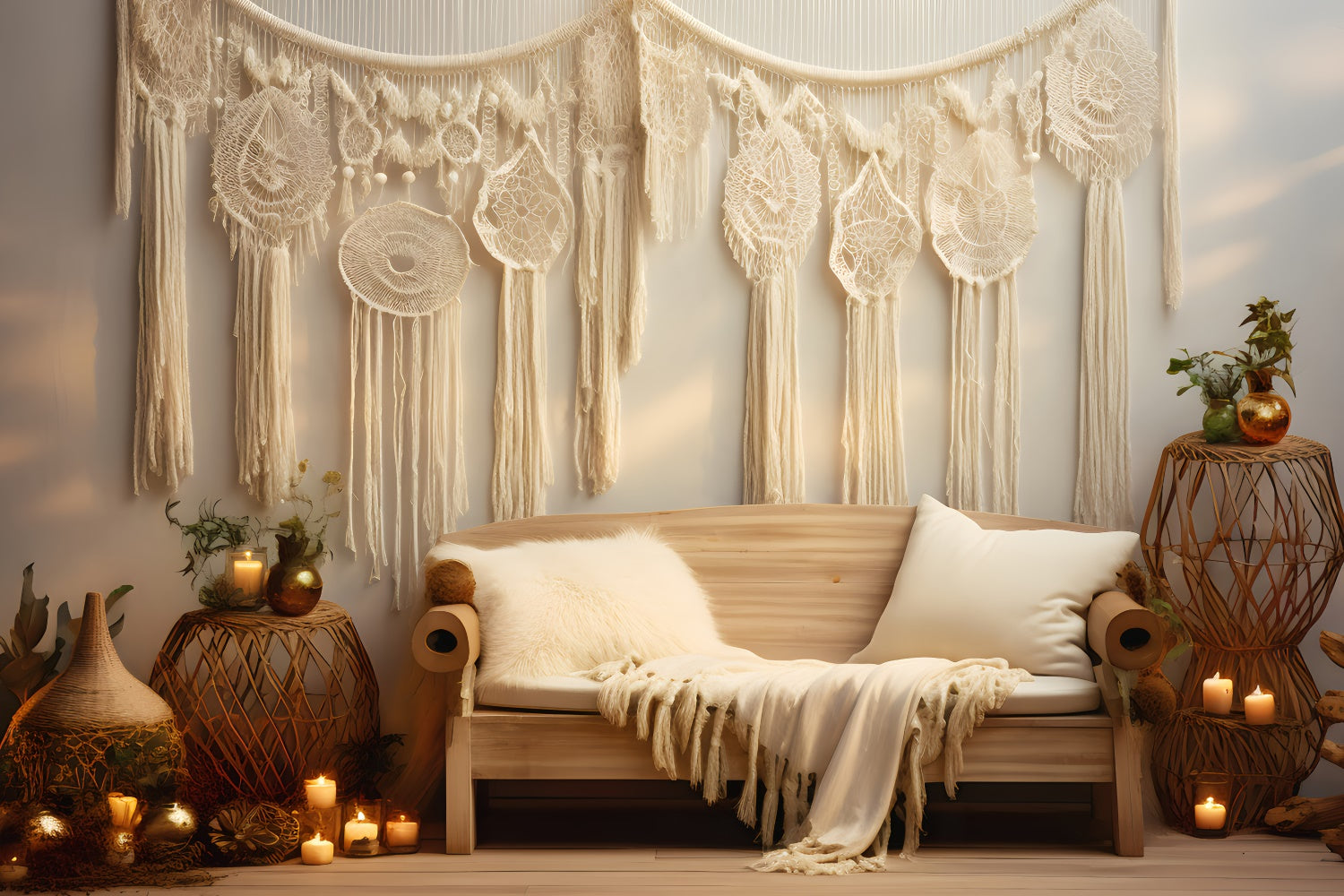 Bohemian Backdrop Elegante Makramee Warme Beleuchtung Hintergrund GQ2-17