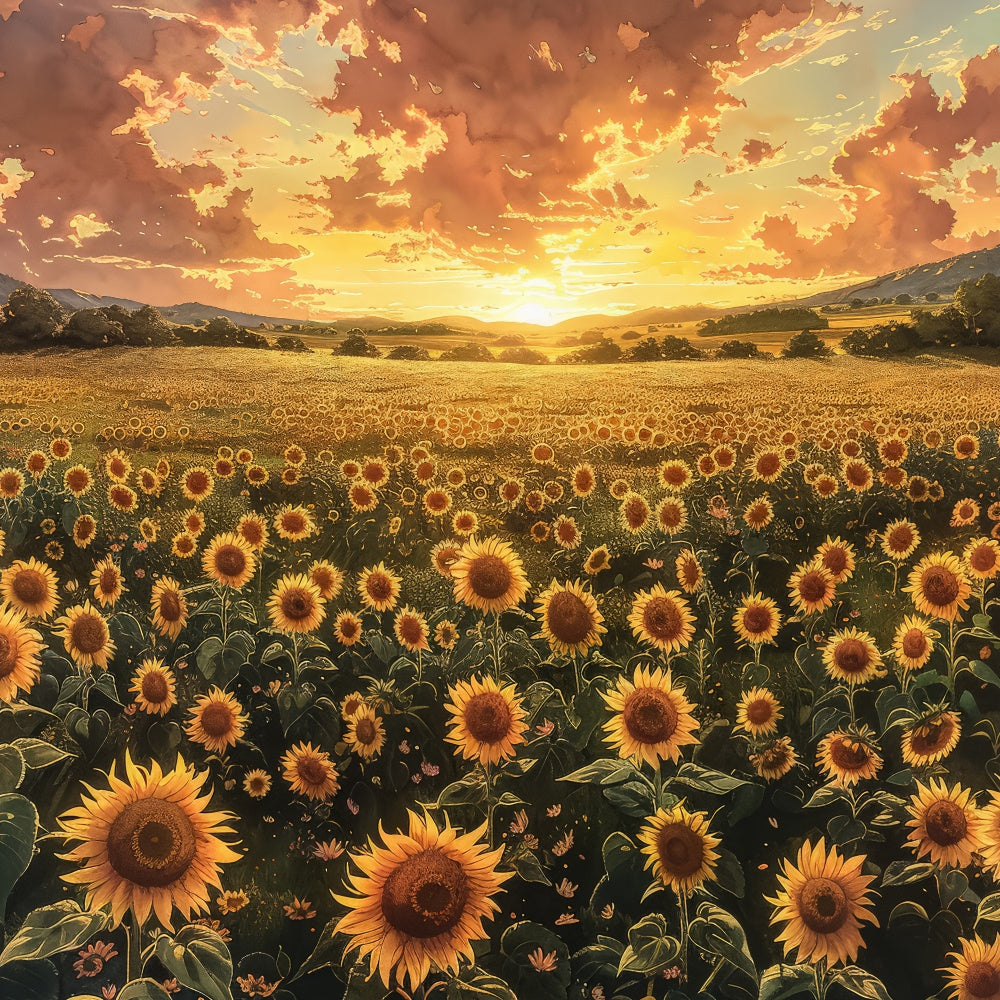 Muttertag Backdrops Warmer Sonnenuntergang Sonnenblumenfeld Backdrop GQ2-176