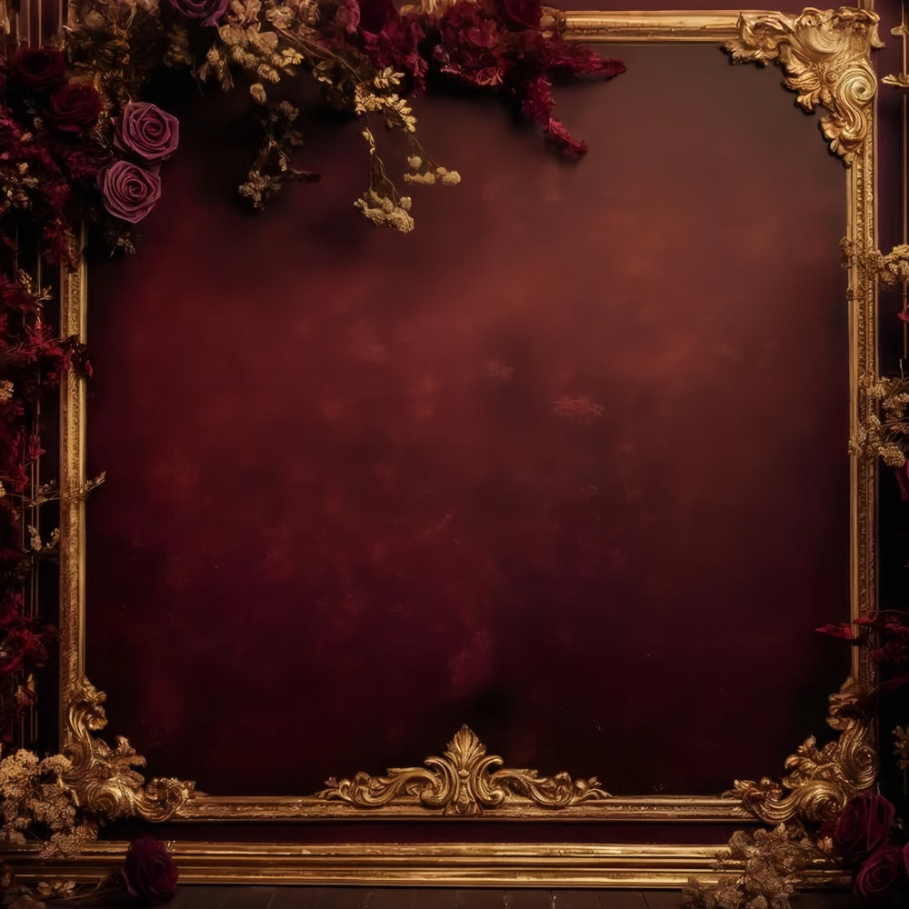 Muttertag Fotokulisse Dunkelrote Rose Goldener Rahmen Kulisse GQ2-189