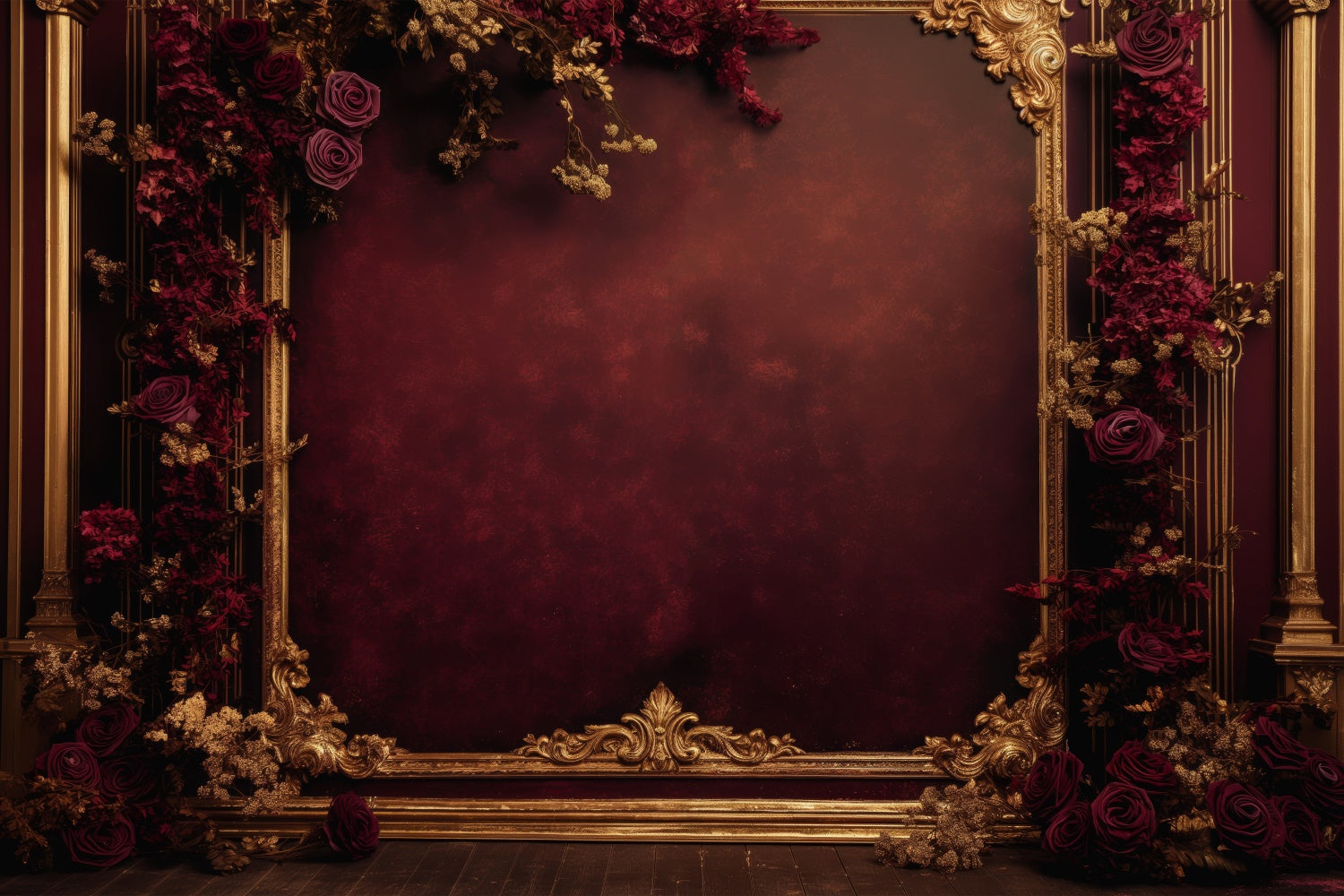 Muttertag Fotokulisse Dunkelrote Rose Goldener Rahmen Kulisse GQ2-189