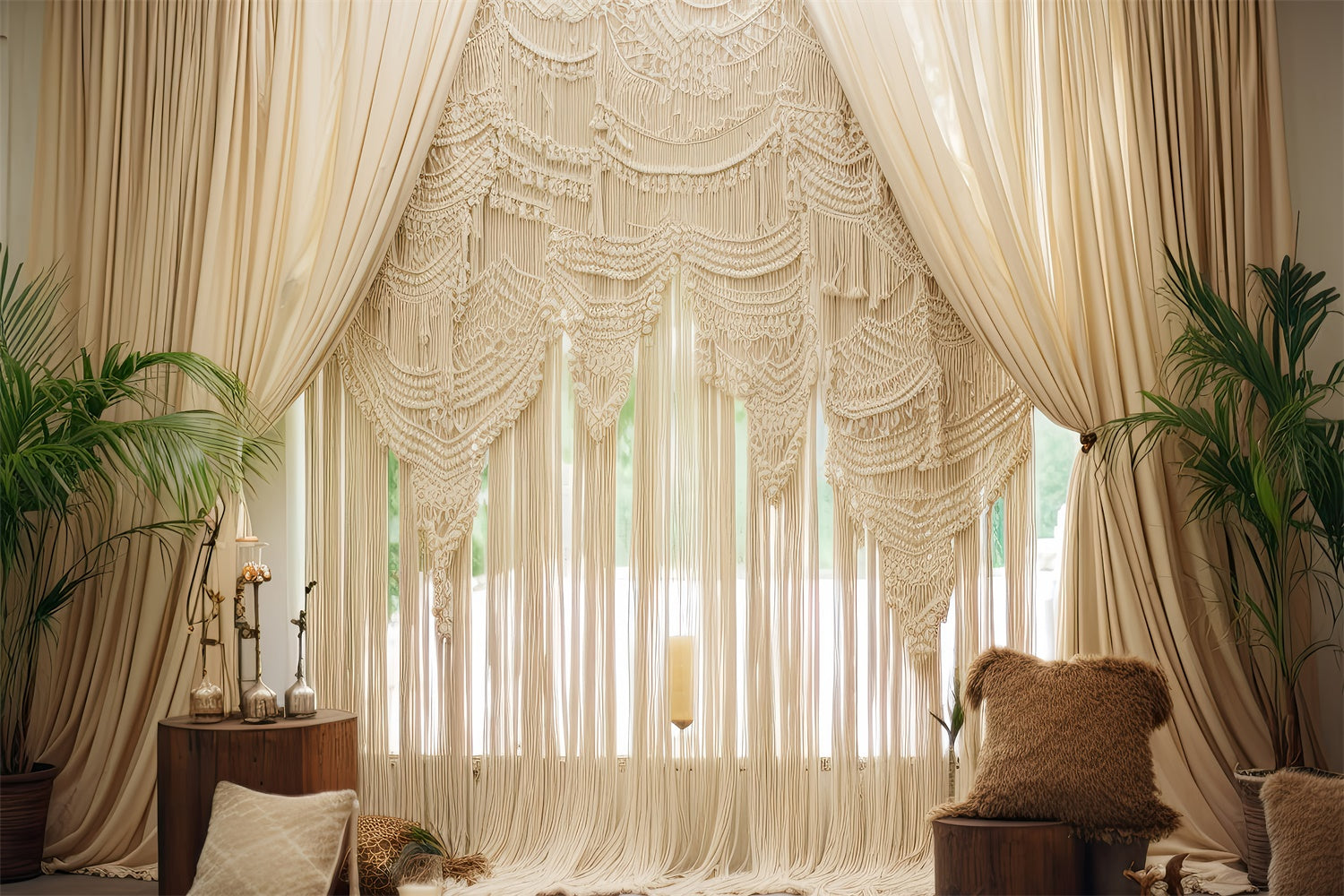 Boho Backdrop Ideen Chic Drapes Makrame Pflanzen Backdrop GQ2-19