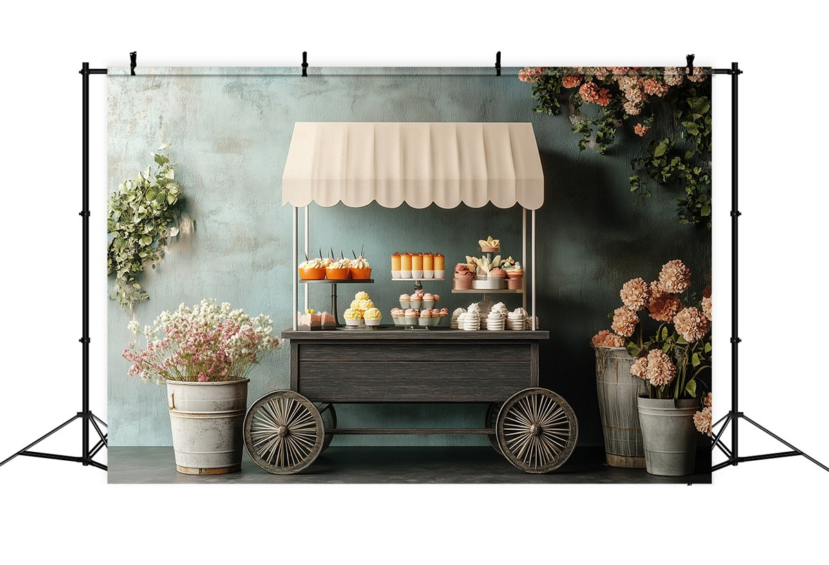 Happy Mothers Day Hintergrund Rustic Floral Treat Cart Backdrop GQ2-190