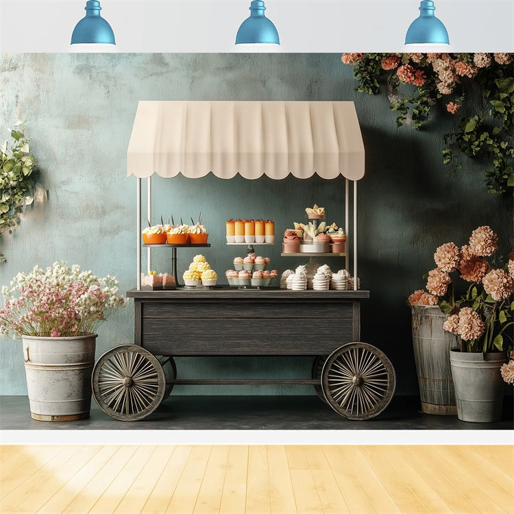 Happy Mothers Day Hintergrund Rustic Floral Treat Cart Backdrop GQ2-190