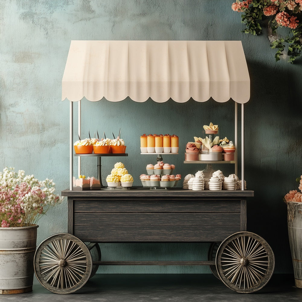 Happy Mothers Day Hintergrund Rustic Floral Treat Cart Backdrop GQ2-190