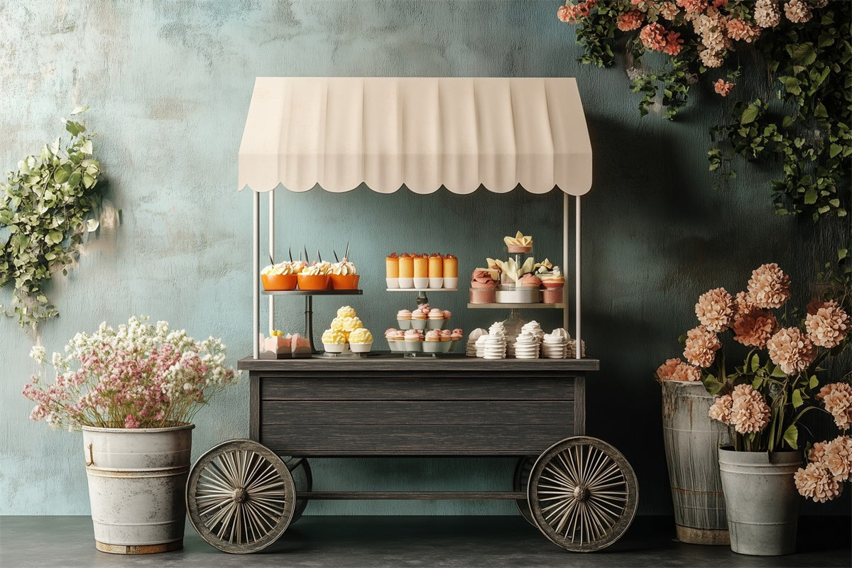 Happy Mothers Day Hintergrund Rustic Floral Treat Cart Backdrop GQ2-190