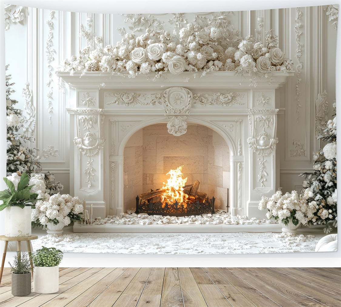 Muttertag Fotokulissen Weiße Weihnachten Kamin Hintergrund GQ2-192