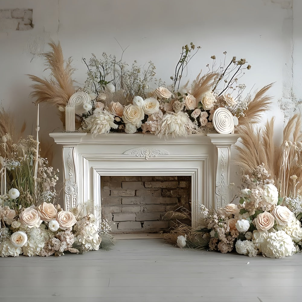 Backdrops für Muttertag Vintage Kamin Beige Rose Backdrop GQ2-195