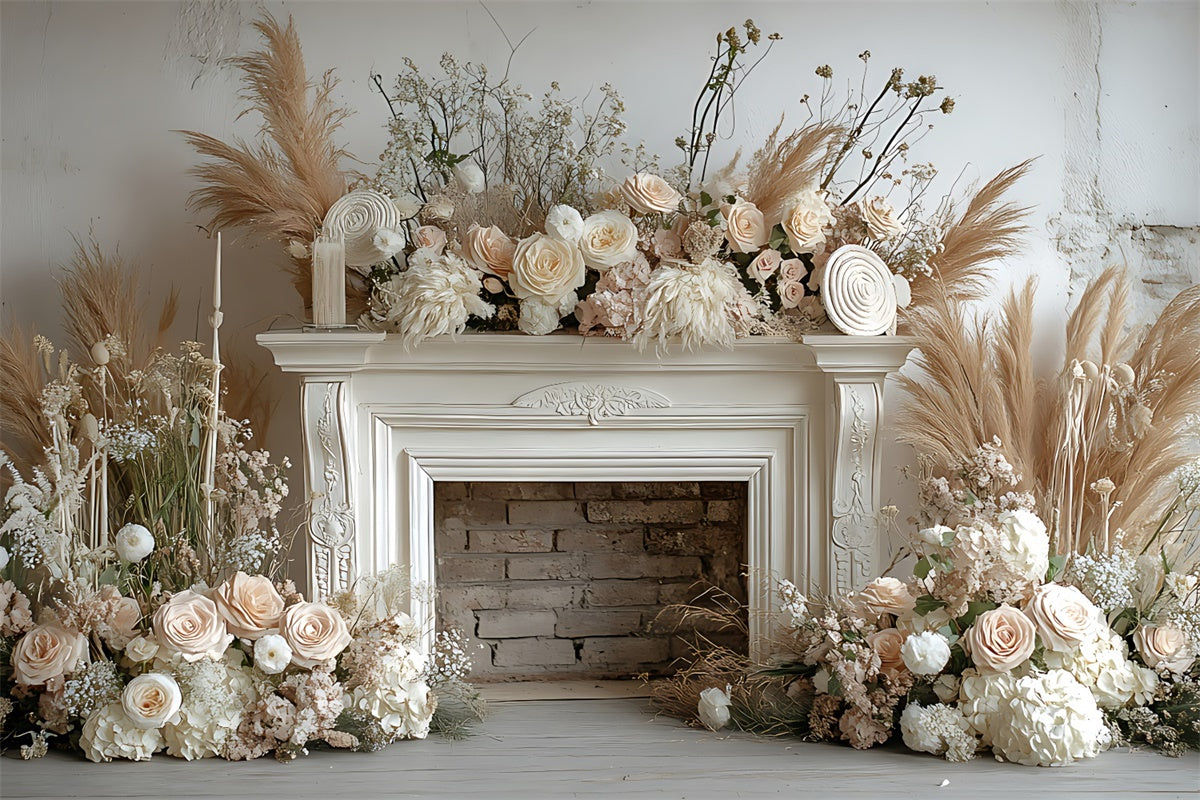 Backdrops für Muttertag Vintage Kamin Beige Rose Backdrop GQ2-195