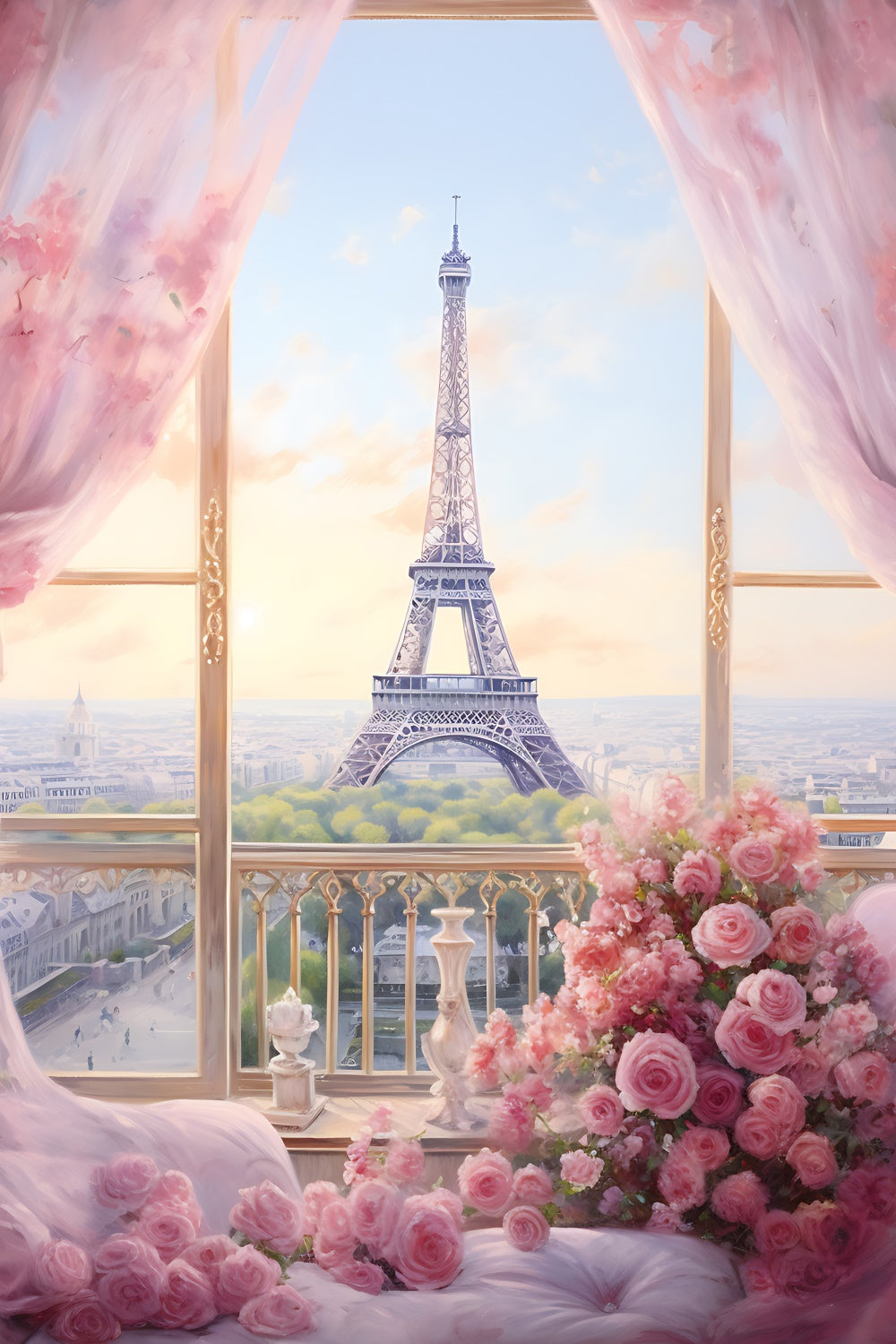 Happy Mother's Day Backdrop Eiffelturm Floral Romance Backdrop GQ2-196