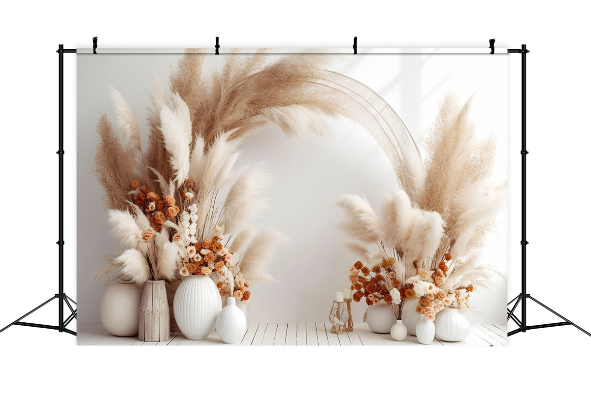 Boho Bogen Hintergrundkulisse Soft Tan Floral Weiß Vasen Hintergrund GQ2-2