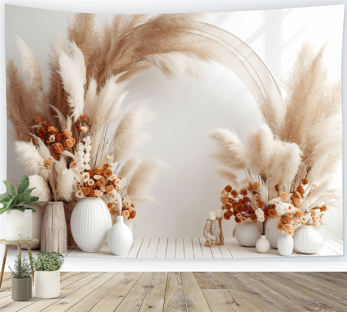 Boho Bogen Hintergrundkulisse Soft Tan Floral Weiß Vasen Hintergrund GQ2-2