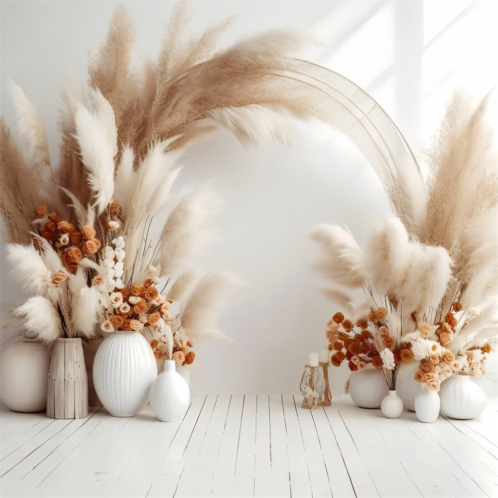 Boho Bogen Hintergrundkulisse Soft Tan Floral Weiß Vasen Hintergrund GQ2-2