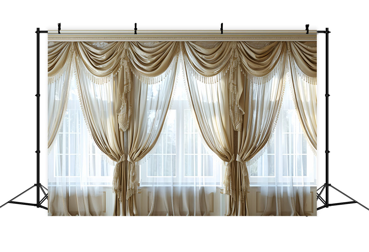 Bohemian Backdrop Luxuriöse Beige Spitze Drapierungen Backdrop GQ2-20