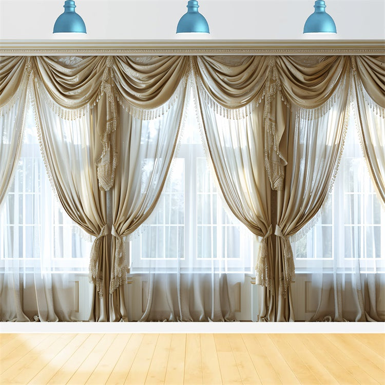 Bohemian Backdrop Luxuriöse Beige Spitze Drapierungen Backdrop GQ2-20