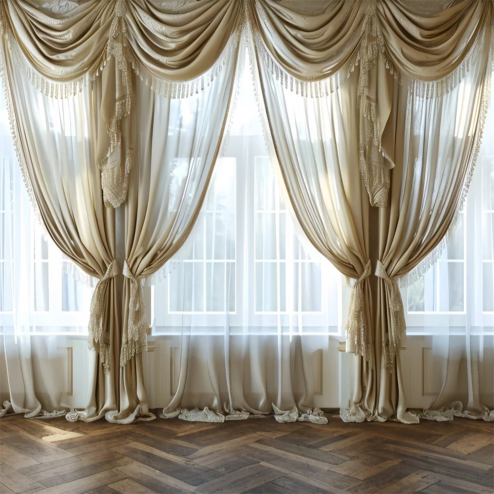 Bohemian Backdrop Luxuriöse Beige Spitze Drapierungen Backdrop GQ2-20