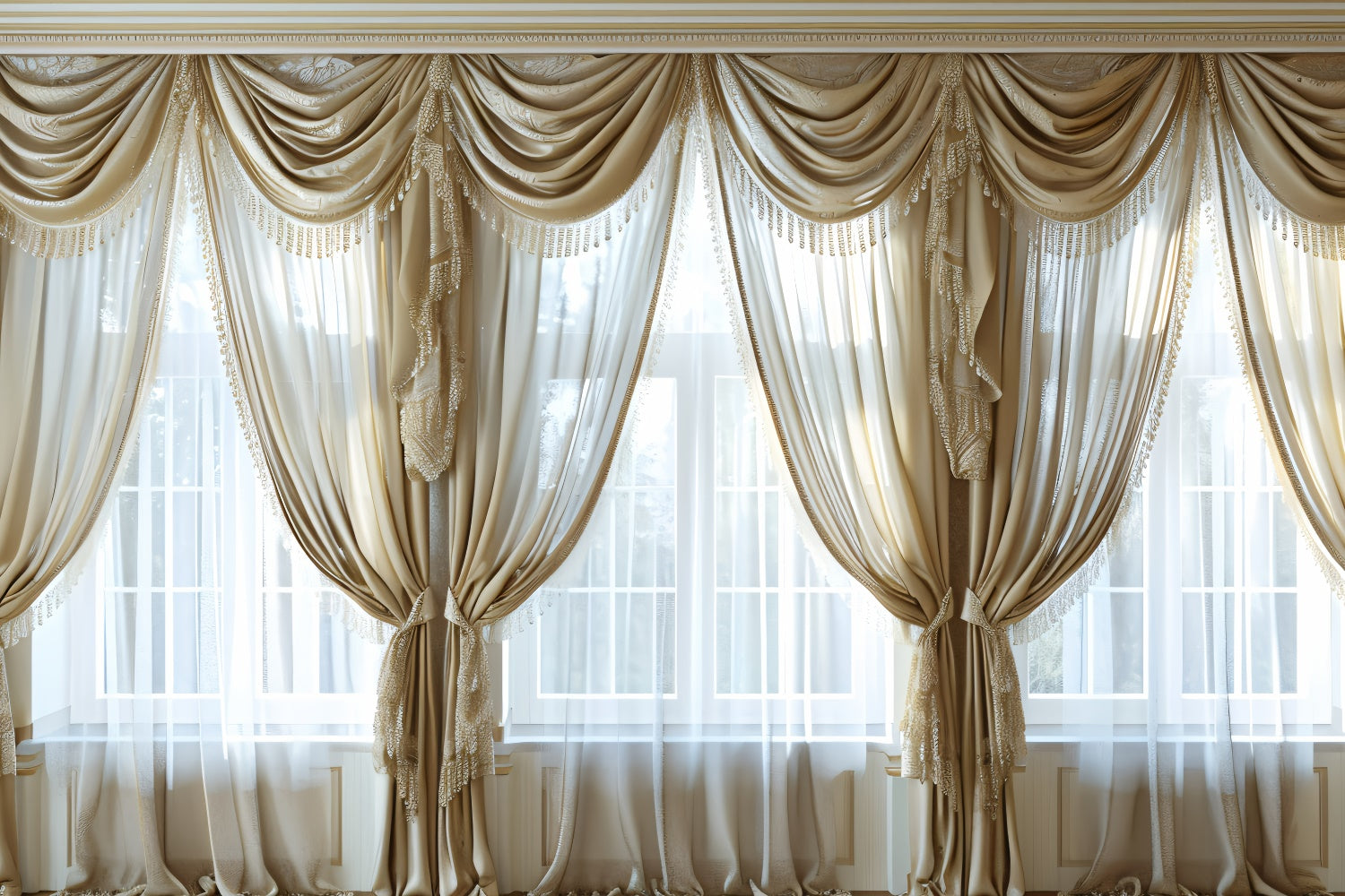 Bohemian Backdrop Luxuriöse Beige Spitze Drapierungen Backdrop GQ2-20