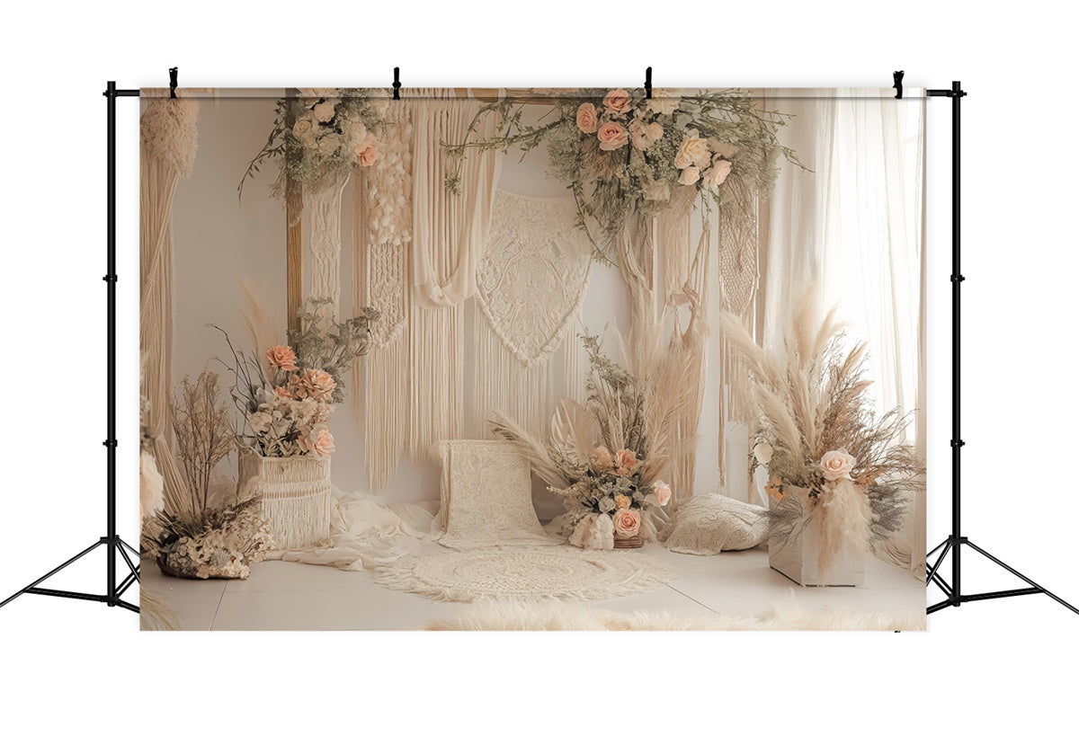 Boho Fotohintergrund Verträumter Makramee Rosa Rosen Hintergrund GQ2-21