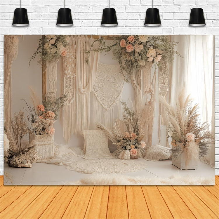 Boho Fotohintergrund Verträumter Makramee Rosa Rosen Hintergrund GQ2-21