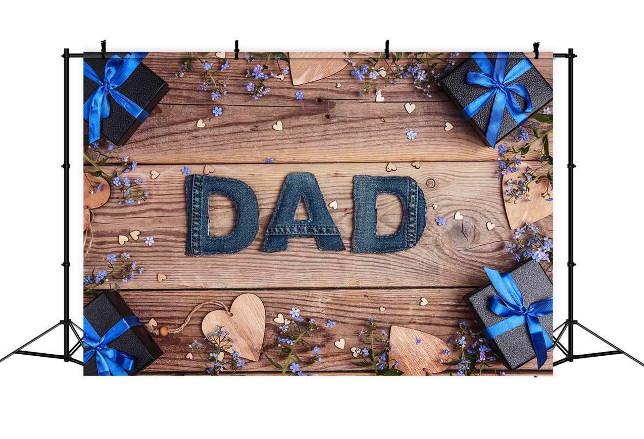 Happy Father's Day Backdrop Denim Blumen Holz Hintergrund GQ2-211