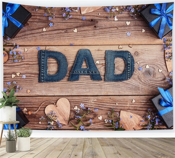 Happy Father's Day Backdrop Denim Blumen Holz Hintergrund GQ2-211