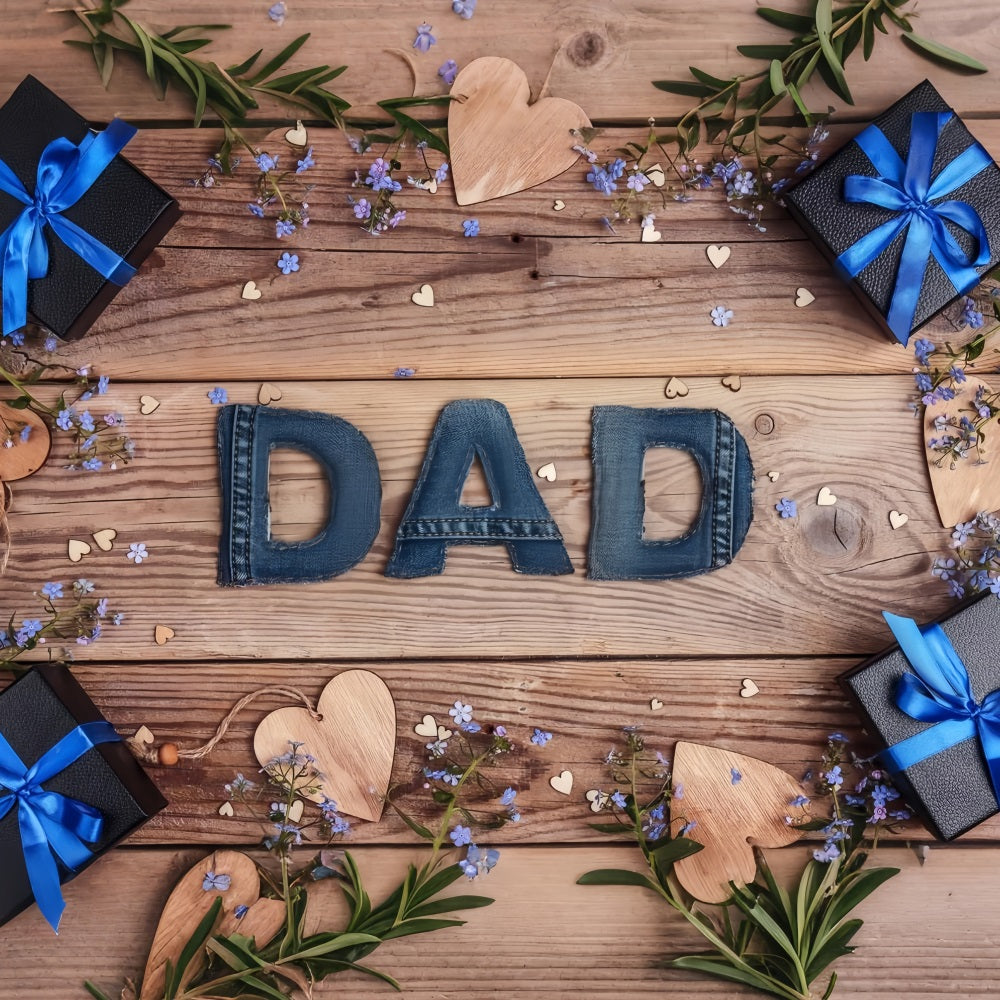 Happy Father's Day Backdrop Denim Blumen Holz Hintergrund GQ2-211