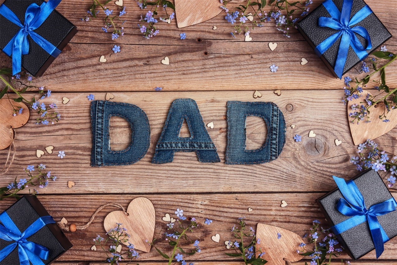 Happy Father's Day Backdrop Denim Blumen Holz Hintergrund GQ2-211