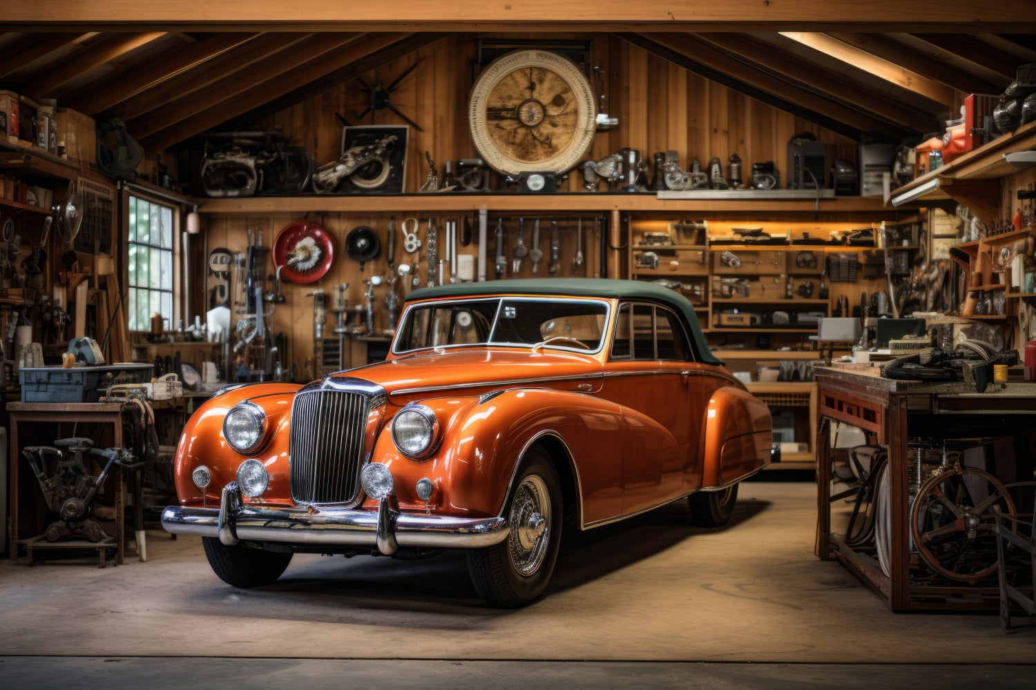 Hintergrund für Vatertag Retro Auto Werkstatt Hintergrund GQ2-216