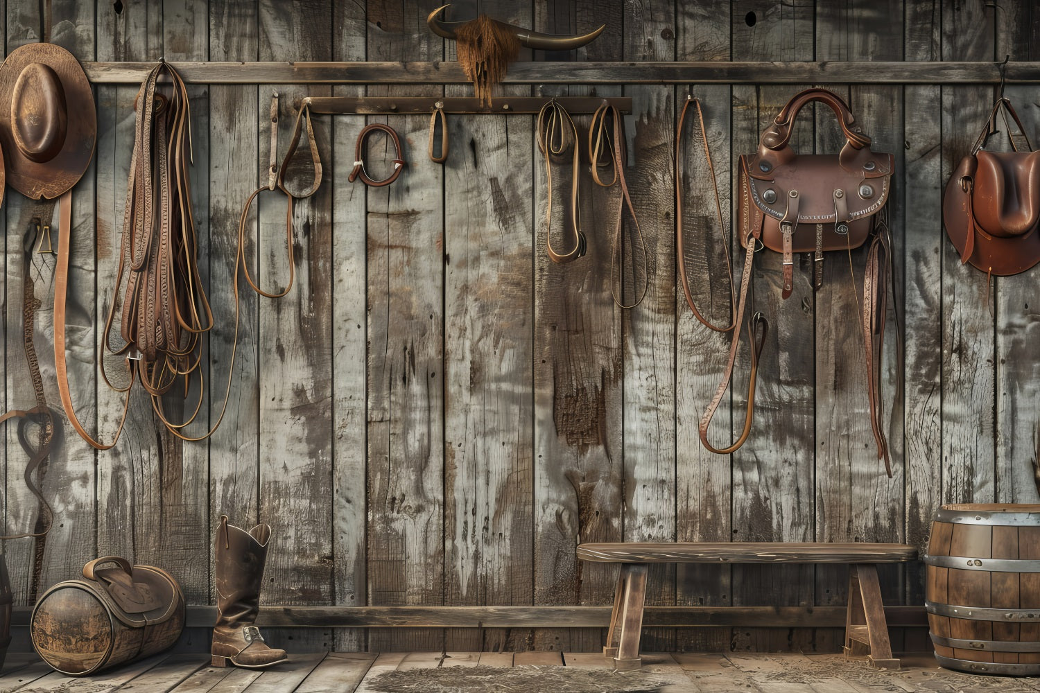 Vatertags-Hintergrund Cowboy-Ausrüstung Holz-Wandhintergrund GQ2-227