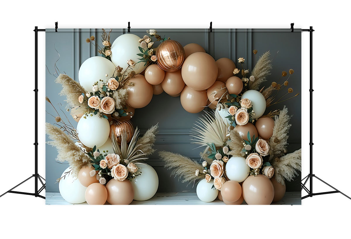 Boho Fotokulisse Romantisch Floral Luftballon Bogen Kulisse GQ2-23