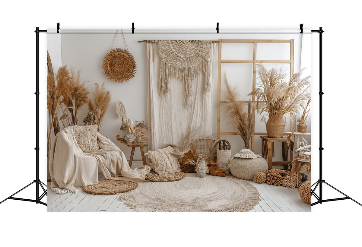 Boho Fotokulisse Weiche Creme Wand Makramee Kulisse GQ2-25