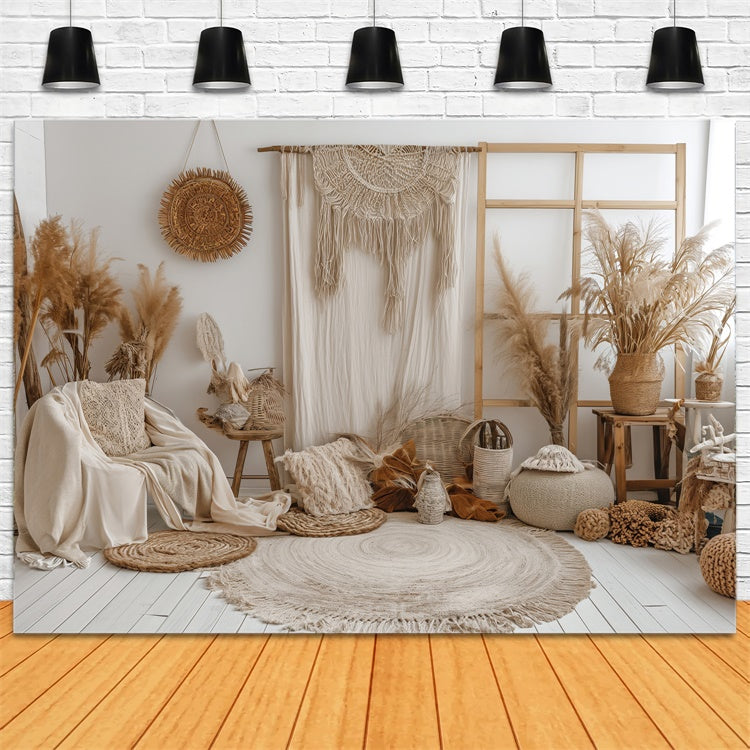 Boho Fotokulisse Weiche Creme Wand Makramee Kulisse GQ2-25