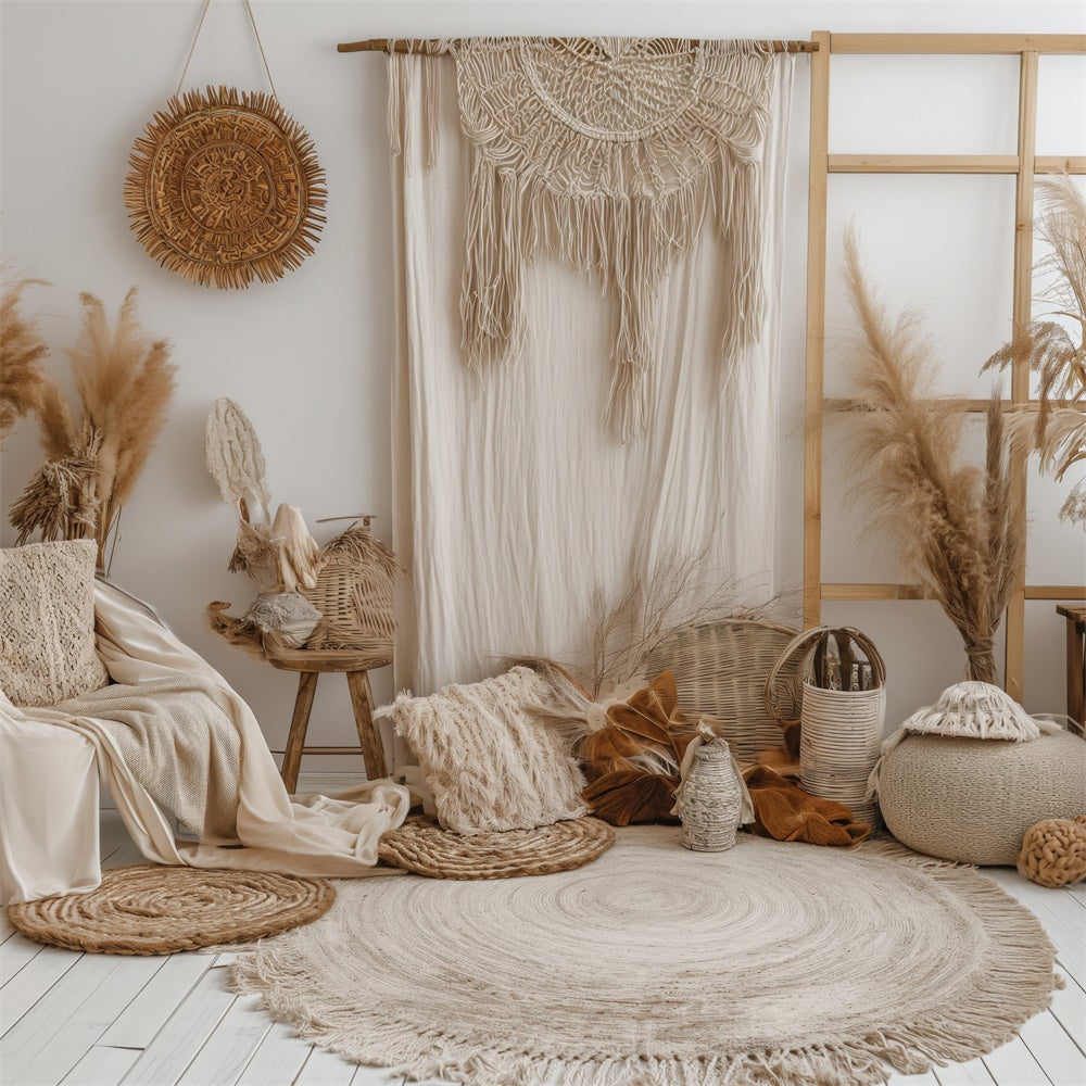 Boho Fotokulisse Weiche Creme Wand Makramee Kulisse GQ2-25