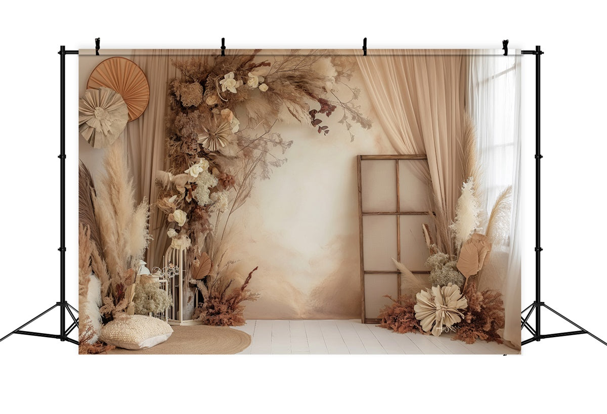 Boho Fotokulisse Warm Beige Pampas Floral Kulisse GQ2-28
