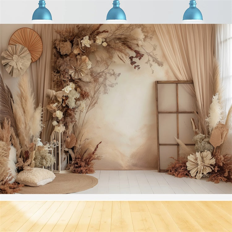 Boho Fotokulisse Warm Beige Pampas Floral Kulisse GQ2-28