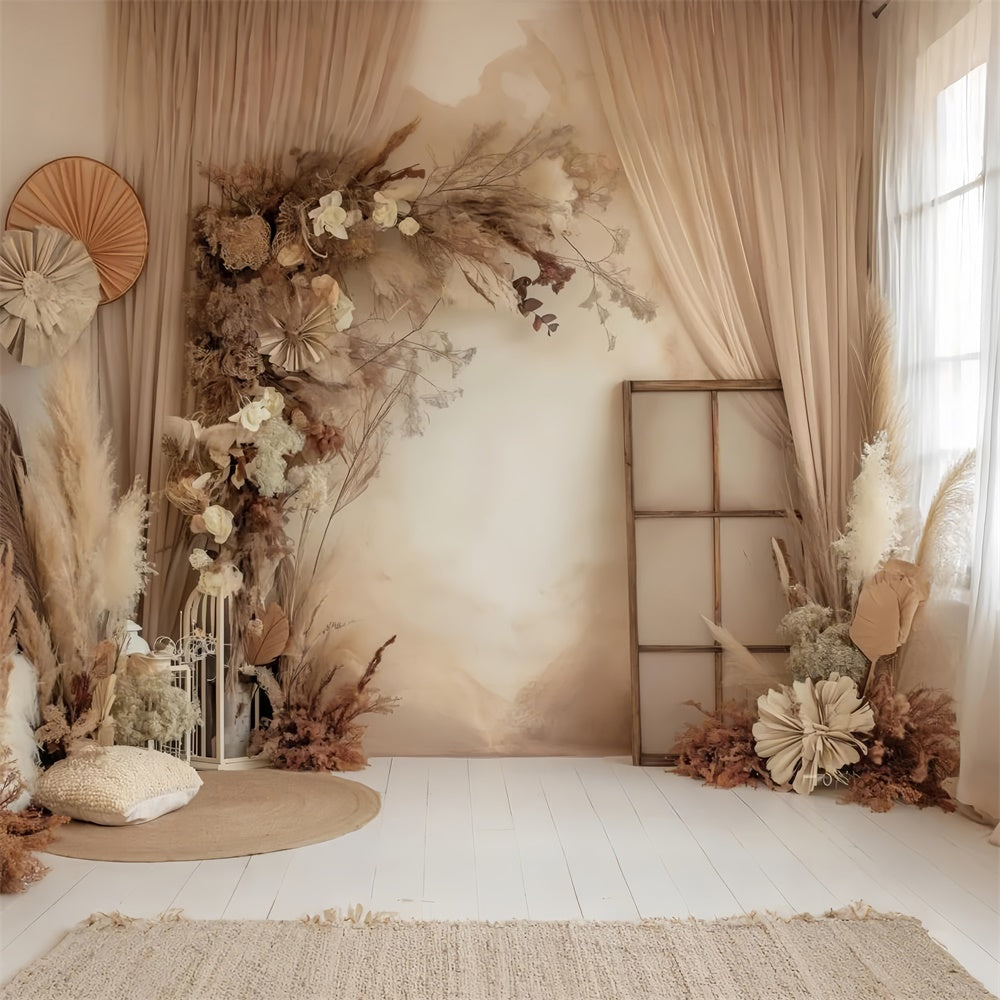 Boho Fotokulisse Warm Beige Pampas Floral Kulisse GQ2-28