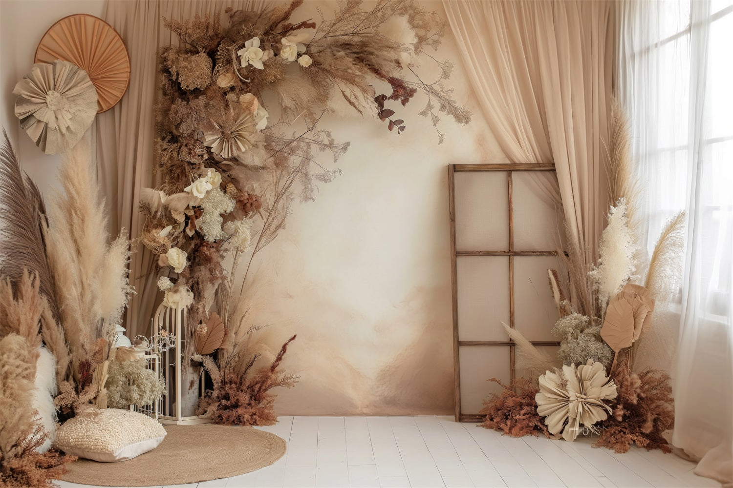 Boho Fotokulisse Warm Beige Pampas Floral Kulisse GQ2-28