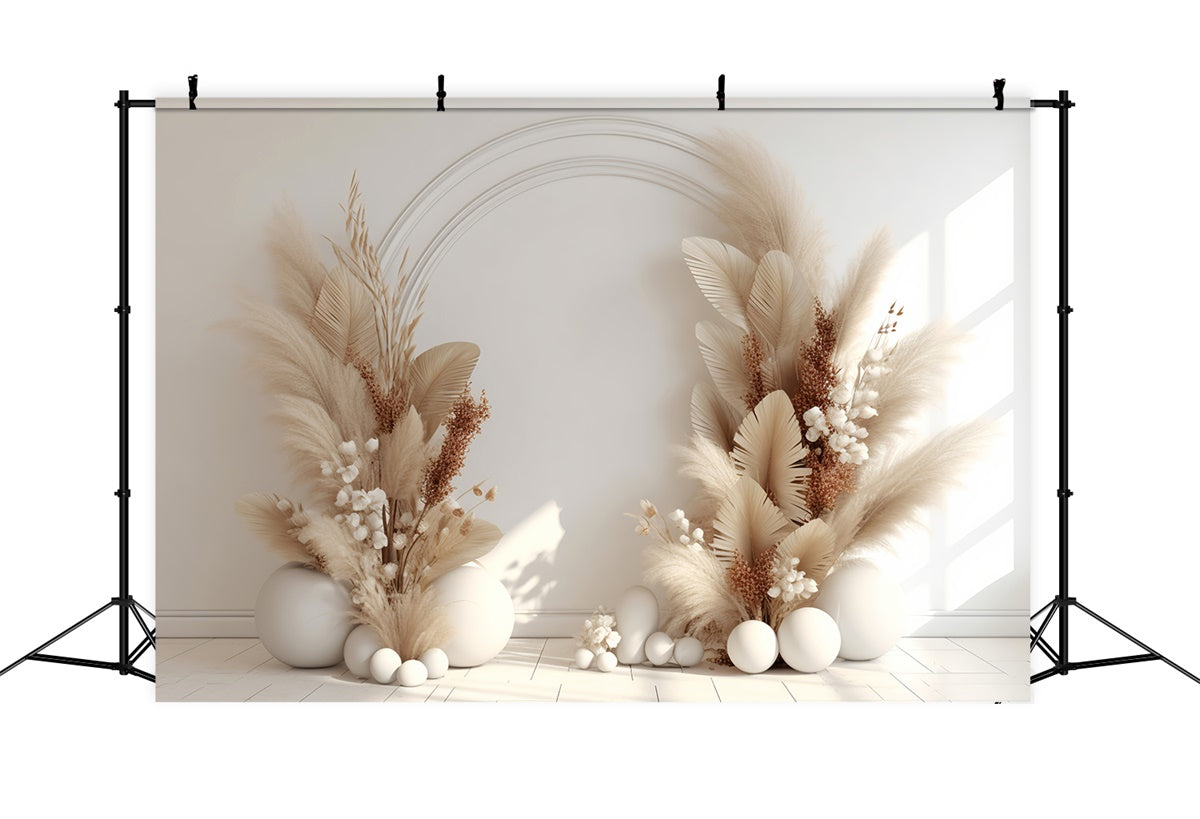 Boho Fotokulisse Ideen Elegant Beige Blumenbogen Kulisse GQ2-3
