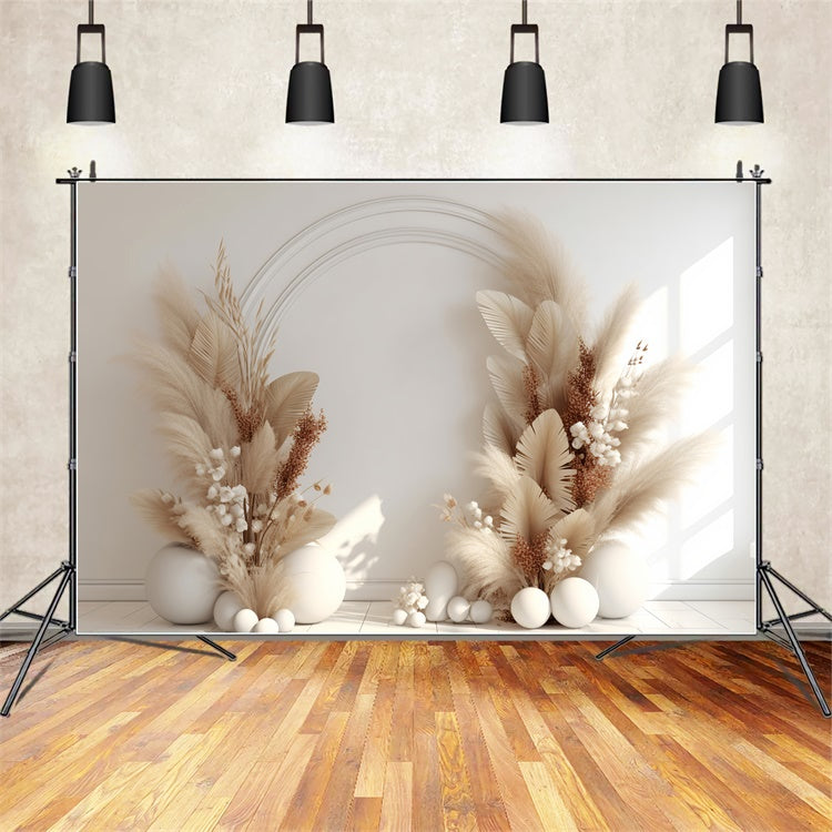 Boho Fotokulisse Ideen Elegant Beige Blumenbogen Kulisse GQ2-3