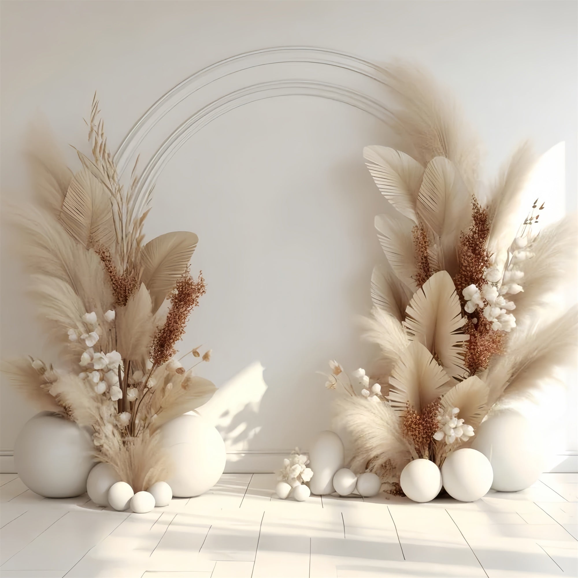 Boho Fotokulisse Ideen Elegant Beige Blumenbogen Kulisse GQ2-3