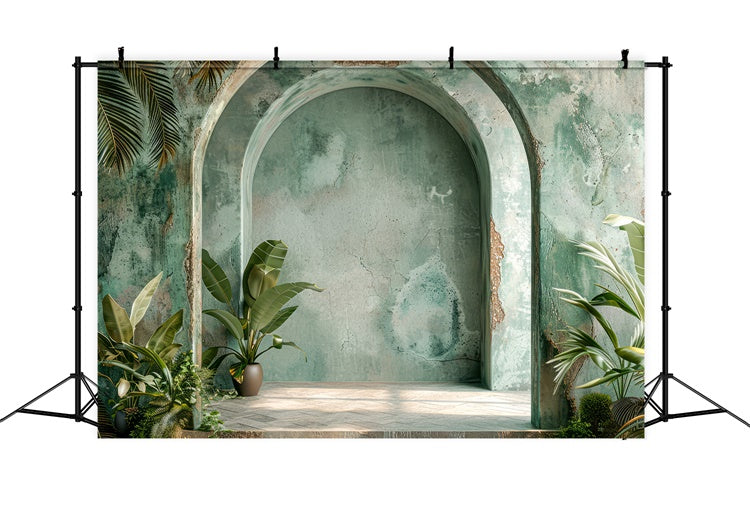 Boho Arch Backdrop Grüner Torbogen Tropische Pflanzen Backdrop GQ2-33