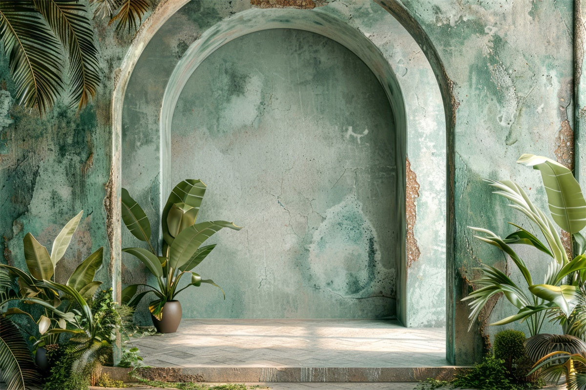Boho Arch Backdrop Grüner Torbogen Tropische Pflanzen Backdrop GQ2-33