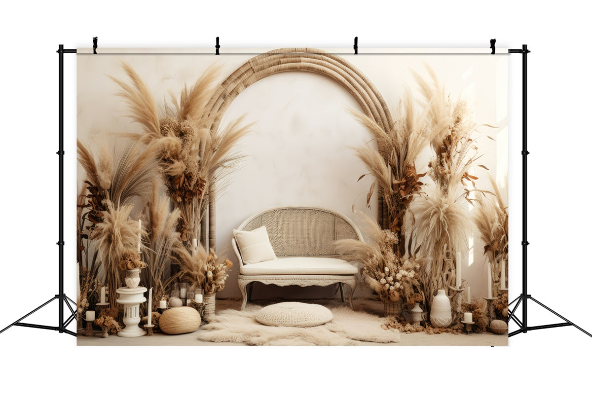 Bohemian Backdrop Vintage-inspirierte Pampas-Kerzen-Hintergrund GQ2-34