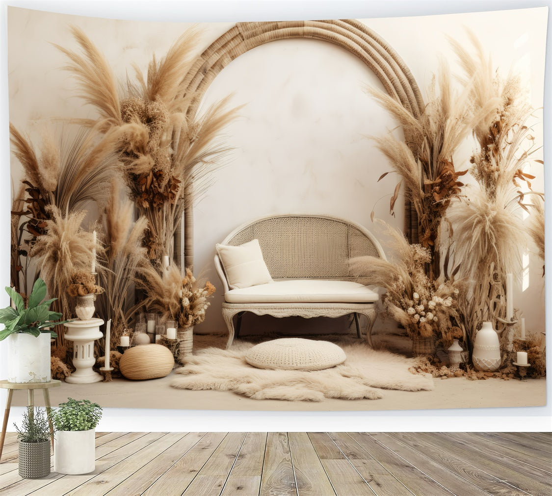 Bohemian Backdrop Vintage-inspirierte Pampas-Kerzen-Hintergrund GQ2-34