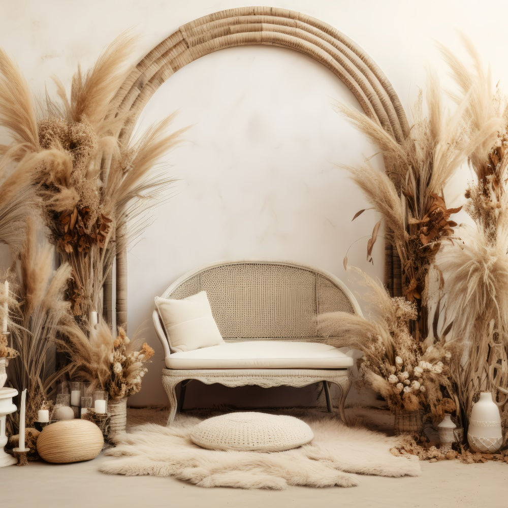 Bohemian Backdrop Vintage-inspirierte Pampas-Kerzen-Hintergrund GQ2-34