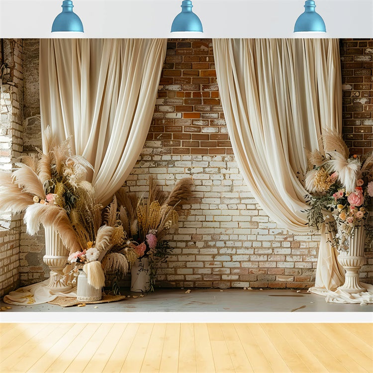 Boho Backdrop Ideen Erdig Schlafzimmer Getrocknete Blumen Hintergrund GQ2-36