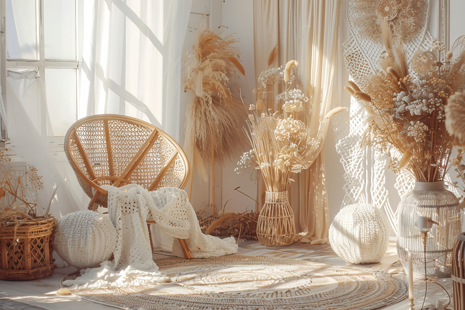 Boho-Hintergrund Pampas Floral Chic Eckhintergrund GQ2-37