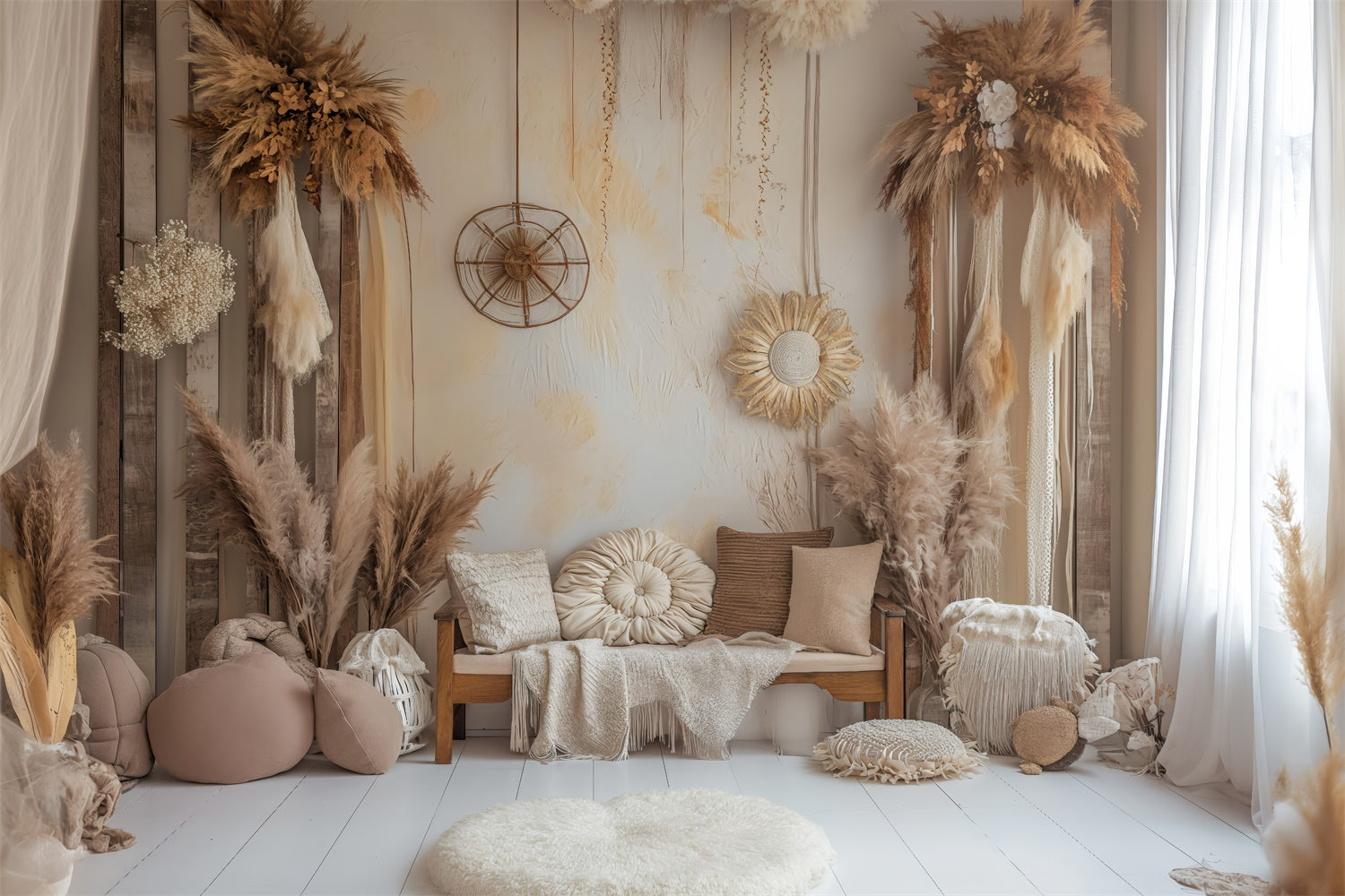 Boho-Hintergrund-Ideen Weicher neutraler Boho-Hintergrund GQ2-39